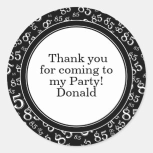  Your Text 85th Random Number Pattern Black/White Classic Round Sticker
