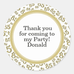 Your Text 85th Random Number Pattern Gold/White Classic Round Sticker