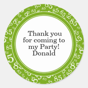 Your Text 85th Random Number Pattern Green/White Classic Round Sticker