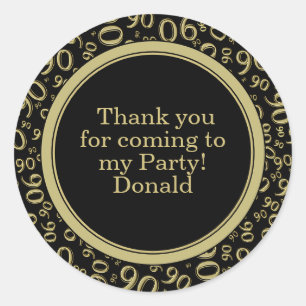 Your Text 90th Random Number Pattern Black/Gold Classic Round Sticker