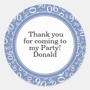 Your Text 90th Random Number Pattern Blue/White Classic Round Sticker