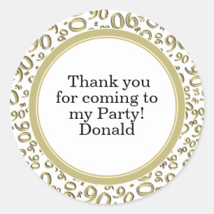 Your Text 90th Random Number Pattern Gold/White Classic Round Sticker