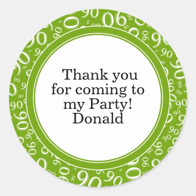  Your Text 90th Random Number Pattern Green/White Classic Round Sticker (Front)