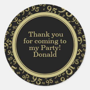 Your Text 95th Random Number Pattern Black/Gold Classic Round Sticker