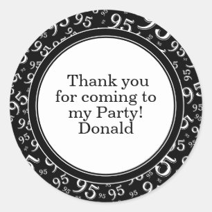Your Text 95th Random Number Pattern Black/White Classic Round Sticker