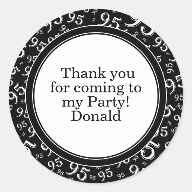  Your Text 95th Random Number Pattern Black/White Classic Round Sticker (Front)