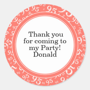  Your Text 95th Random Number Pattern Coral/White Classic Round Sticker