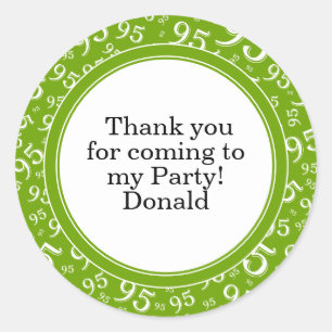Your Text 95th Random Number Pattern Green/White Classic Round Sticker
