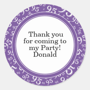 Your Text 95th Random Number Pattern Purple/White Classic Round Sticker