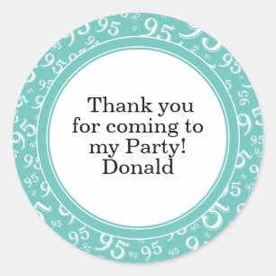Your Text 95th Random Number Pattern Teal/White Classic Round Sticker