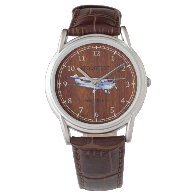Your Text Aircraft Classic Cessna Flying Mahogany Watch (Front)