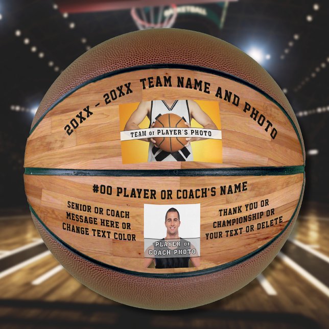 Your Text and 2 Photo Basketball Coach and Players (Personalized Basketball for Coach. Senior Night Gifts for Basketball Players. Photo Basketball. )