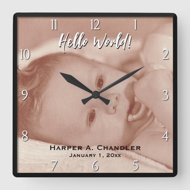 Your Text and Baby Photo Frame Template Square Wall Clock (Front)