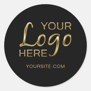 Your Text and Logo Image Black Classic Round Sticker