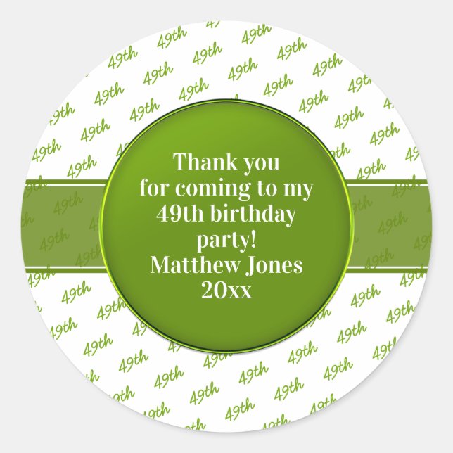 Your Text:  Birthday Number Pattern Green/White Classic Round Sticker (Front)