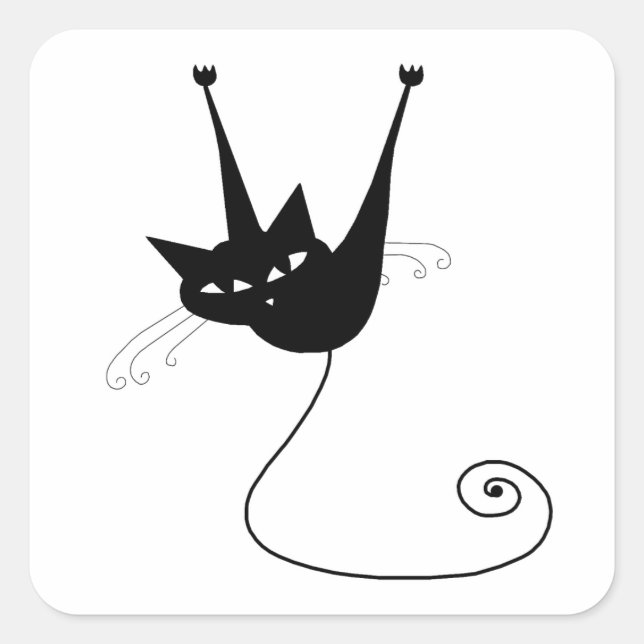 Your Text - Black Cat Character Pose 10 Poster Square Sticker (Front)