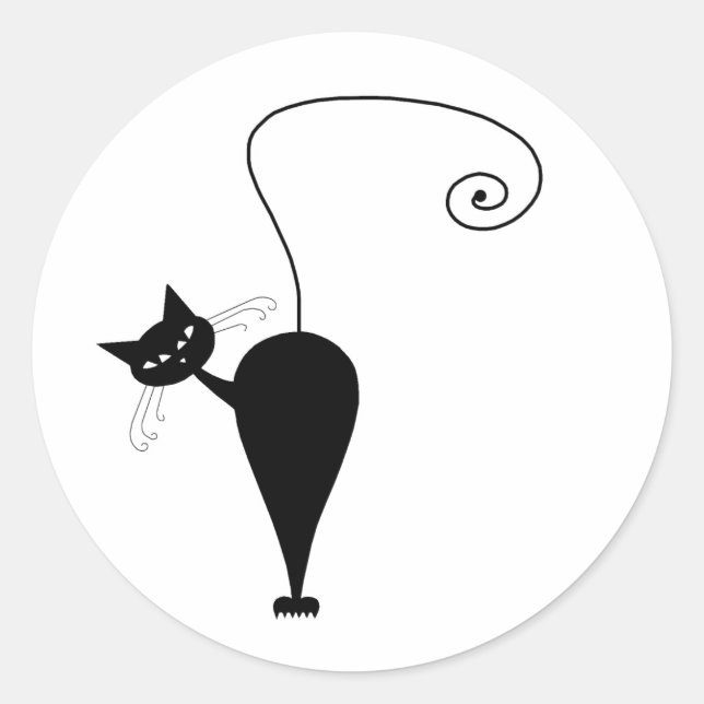 Your Text - Black Cat Character Pose 6 Classic Round Sticker (Front)