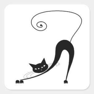 Your Text - Black Cat Character Pose 9 Square Sticker