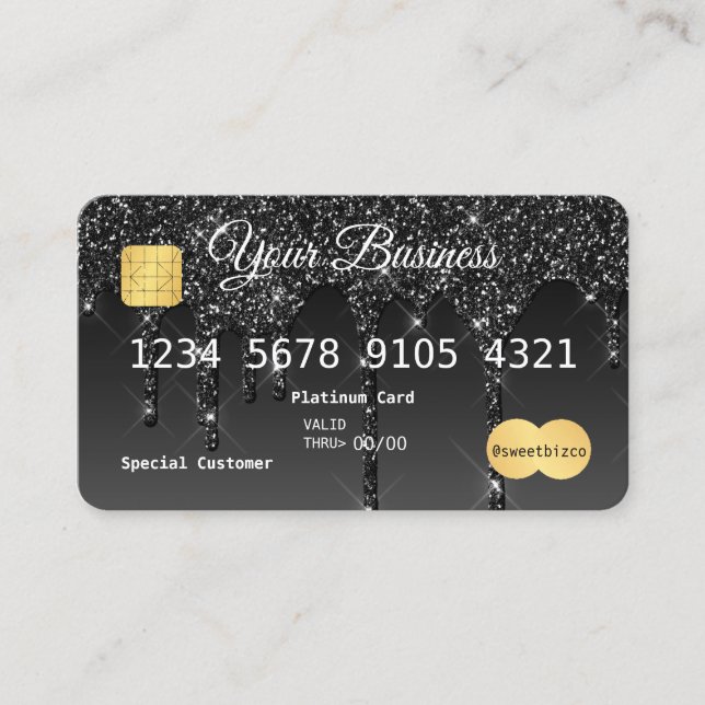 Your Text Black Drip Glitter-look Credit Card (Front)