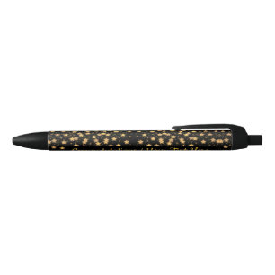Your Text Black/Gold Stars Sparkle Lights Congrats Black Ink Pen
