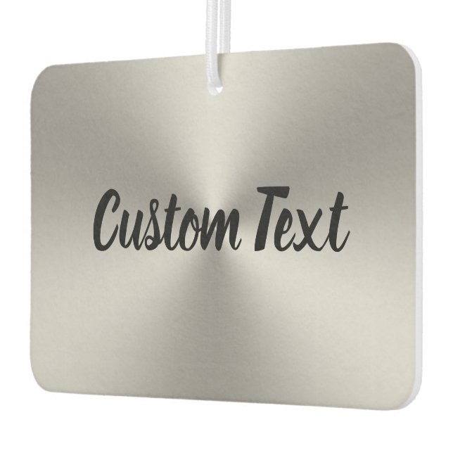 Your Text Black Script Silver Brushed Metal Look  Car Air Freshener (Left)