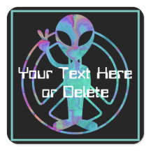 Your Text Blue Tie Dye Alien Peace Sign Cute SciFi