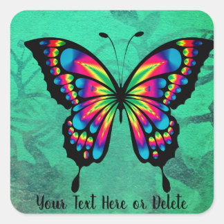 Your Text Bright Pink & Blue Butterfly Turquoise Square Sticker