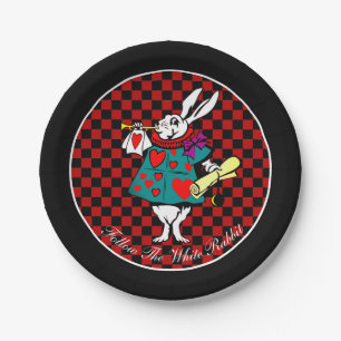 Your Text/Color White Rabbit Alice in Wonderland Paper Plate
