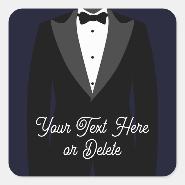 Your Text/Colour Black Tuxedo Suit Groom Prom Square Sticker (Front)