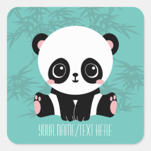 Your Text/Colour Cute Cartoon Panda Bear in Bamboo Square Sticker