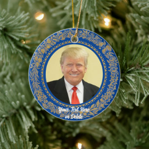 Your Text/Colour Donald Trump Christmas Wreath Blu Ceramic Tree Decoration