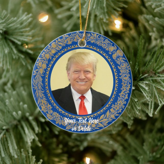 Your Text/Colour Donald Trump Christmas Wreath Blu Ceramic Tree Decoration (Tree)