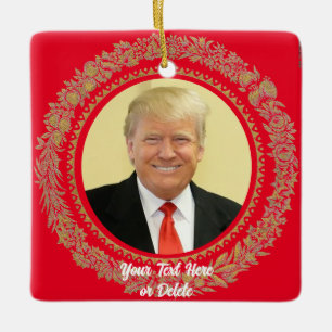 Your Text/Colour Donald Trump Christmas Wreath Red Ceramic Ornament