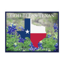 Your Text/Colour God Bless Texas Flag & Bluebonnet
