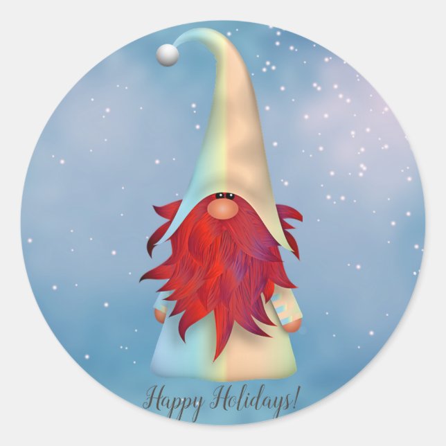 Your Text/Colour Red Beard Gnome Holiday Snowflake Classic Round Sticker (Front)