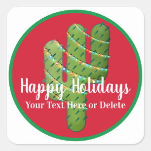 Your Text/Colour Southwest Cactus Christmas Lights Square Sticker