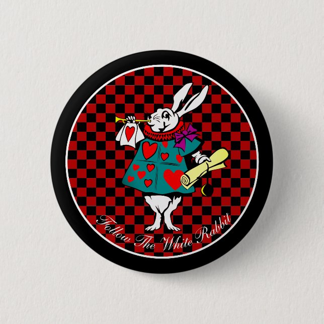 Your Text/Colour White Rabbit Alice in Wonderland 6 Cm Round Badge (Front)