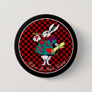Your Text/Colour White Rabbit Alice in Wonderland 6 Cm Round Badge
