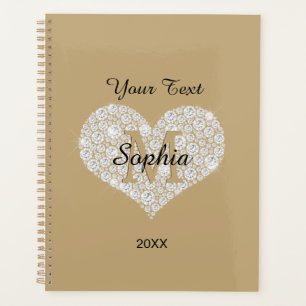 Your Text, Diamond Heart, Gold Monogram, Name Planner
