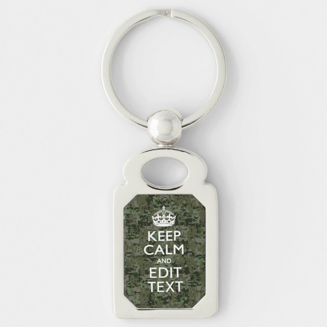 Your Text Digital Camouflage Olive Green Keep Calm Key Ring (Front)