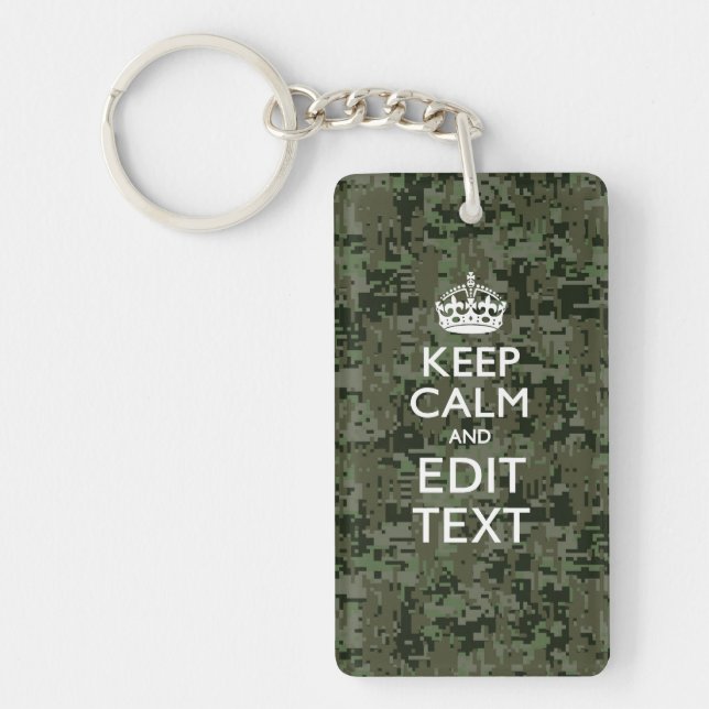 Your Text Digital Camouflage Olive Green Keep Calm Key Ring (Front)