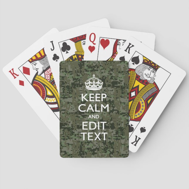 Your Text Digital Camouflage Olive Green Keep Calm Playing Cards (Back)