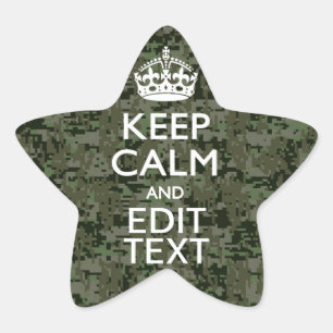 Your Text Digital Camouflage Olive Green Keep Calm Star Sticker