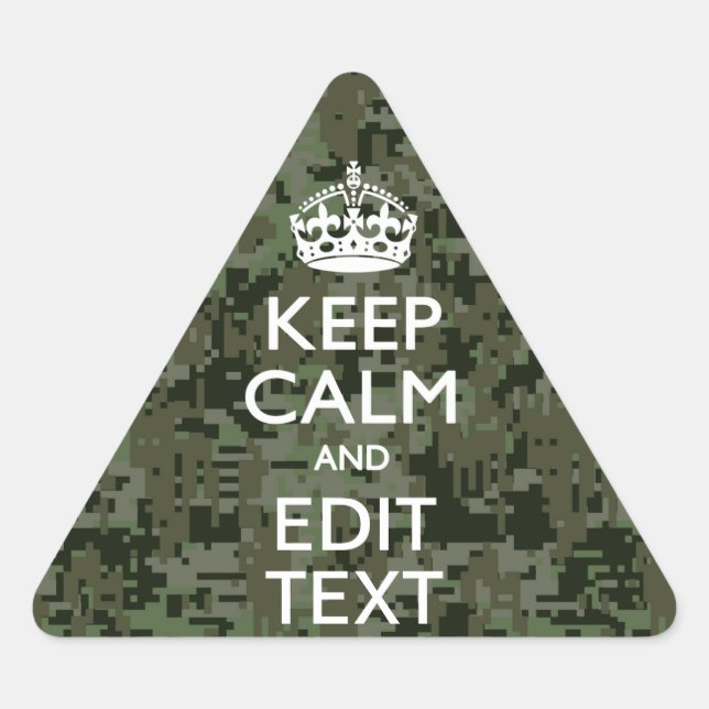 Your Text Digital Camouflage Olive Green Keep Calm Triangle Sticker (Front)