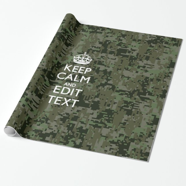 Your Text Digital Camouflage Olive Green Keep Calm Wrapping Paper (Unrolled)