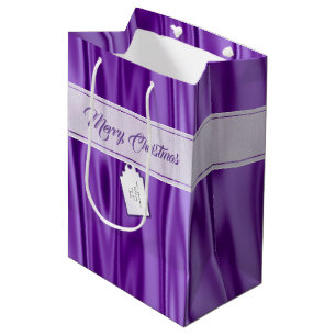 Your Text   Elegant Christmas  Purple Satin Medium Gift Bag