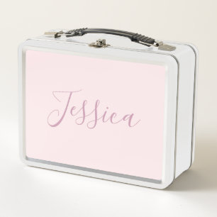 Your Text   Elegant Script & Soft Blush Pink Metal Lunch Box