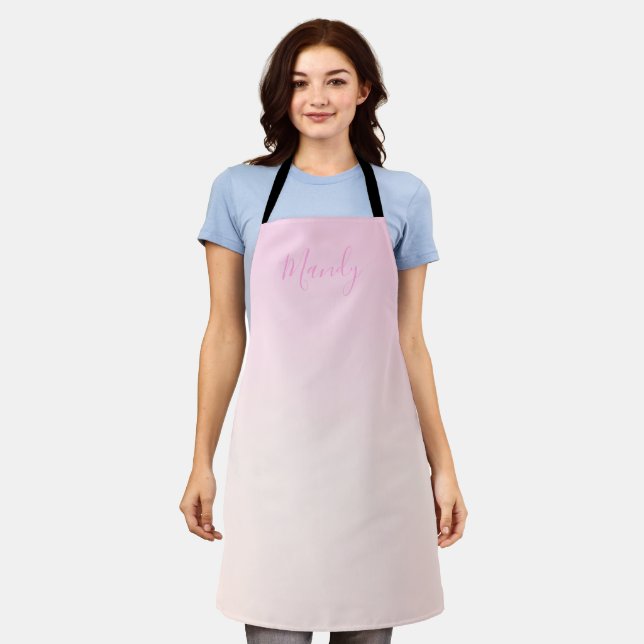 Your Text | Elegant Script & Soft Blush Pink Ombre Apron (Worn)