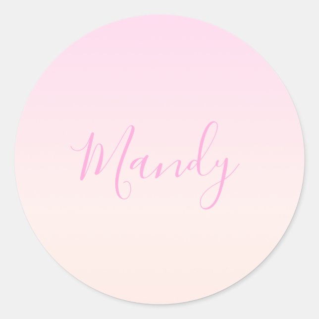 Your Text | Elegant Script & Soft Blush Pink Ombre Classic Round Sticker (Front)