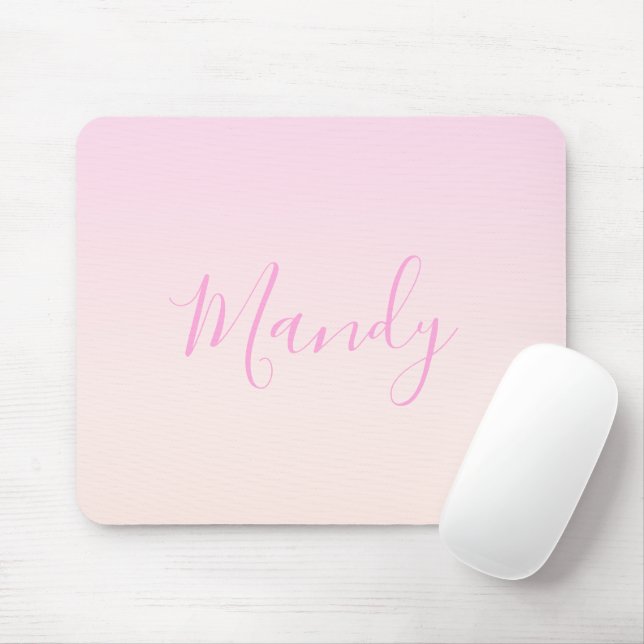 Your Text | Elegant Script & Soft Blush Pink Ombre Mouse Mat (With Mouse)